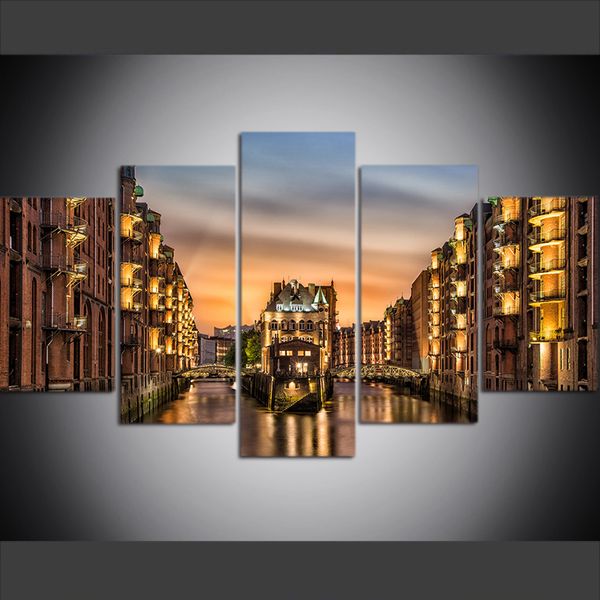 

5 piece large size canvas wall art pictures creative hamburg north castle, germany art print oil painting for living room decor