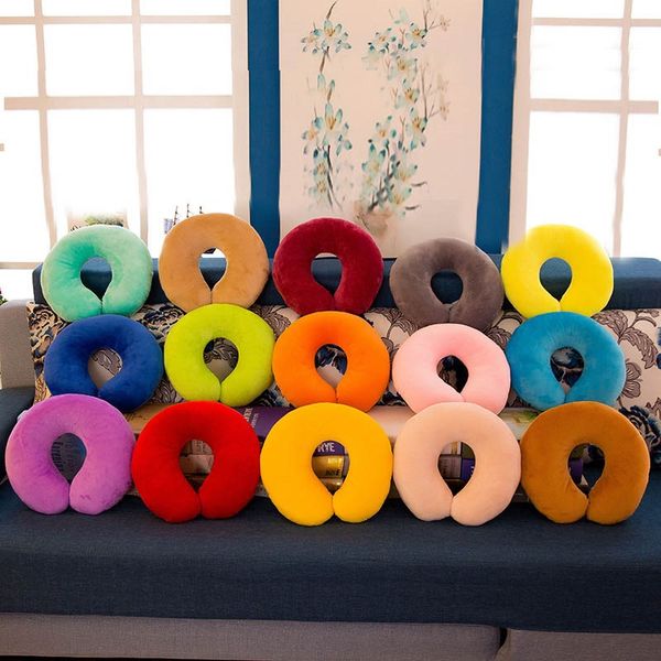 

solid u shaped pillow soft plush vehicular neck throw pillow toys nap for travel rest student kids christmas gifts fa2381
