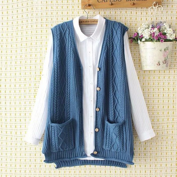 

spring autumn women vest sweaters casual v neck single breasted sleevless solid color oversized twist knitting loose sweater, Black;white