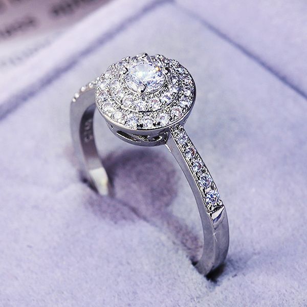 

huitan round geometric wedding women ring with micro paved cubic zirconia finger ring for female with size 6-10 dropshipping, Slivery;golden