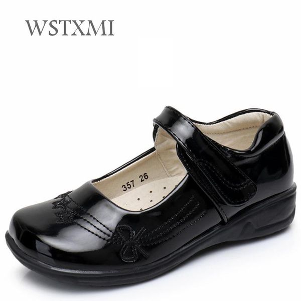 

new girls leather shoes for children pu leather school black princess shoes dress flower wedding white kids flat etiquette, Black;grey