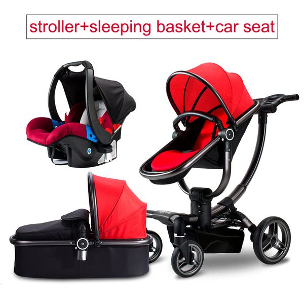 

3 in 1luxury high landscapealuminum alloy stroller leather twoway cart can sit baby carriagetravel babytrolleybaby carseat0-3 y