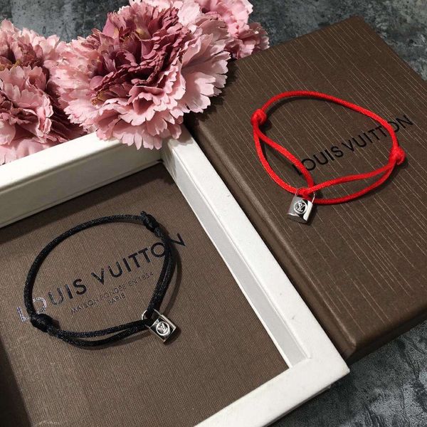 

S925 Sterling Silver and brand name Women and man Handmade red and black Rope with pure silver lockit pendant Bracelet Charm jewelry gift