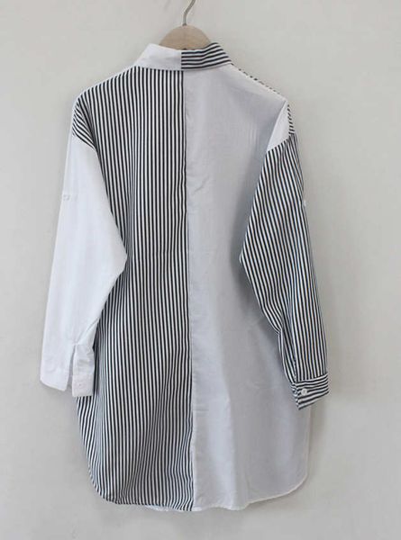 

women designer shirt fashion striped stirching long sleeve shirts plus size casual loose street fashion loose breathable womens clothing, White