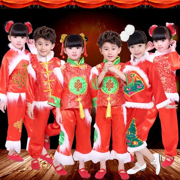 

stage wear year's children's costumes yangko performance girls children chinese nationality red lanterns dance clothing, Black;red