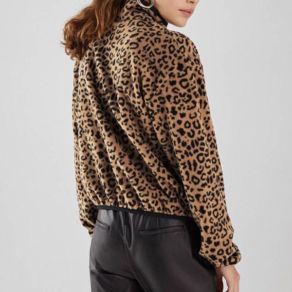 

womens leopard print artificial wool sweatshirt 2020 blusas feminina korea style winter parka women blouses, Black