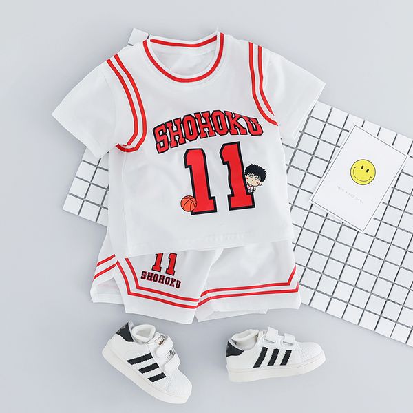 

2019 summer toddler boy sports wear clothing set children football uniforms clothing basketball t-shirt boys suit kids clothes, White