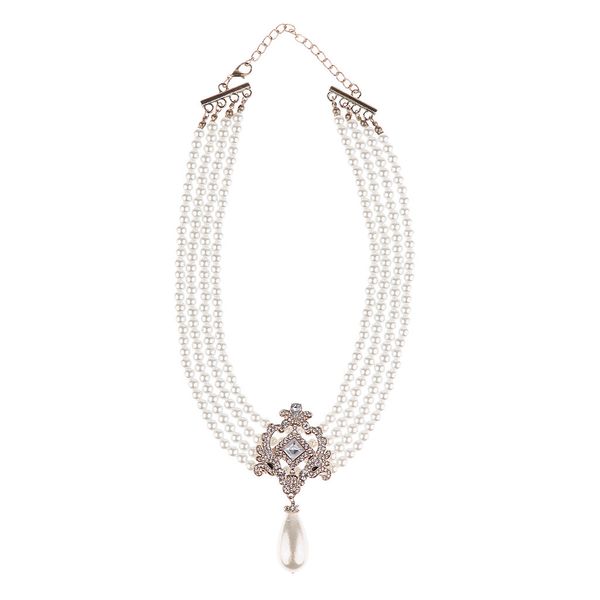 

fashion women multi layer chain choker elegant faux pearl necklace pendant, Silver