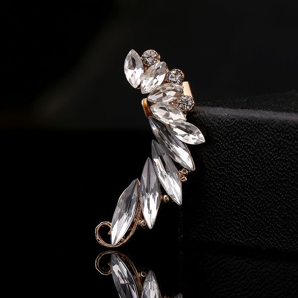 

zldyou personality punk women wedding gifts big zircon left ear cuff curved leaf full crystal gold silver plated clip earring