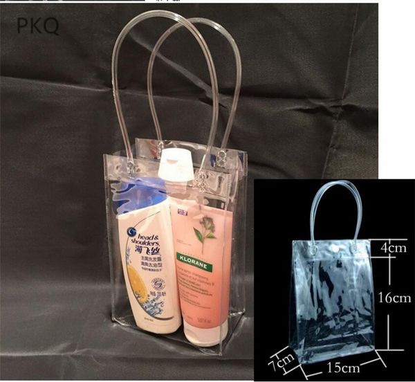 

10pcs transparent gift bag clear plastic bag with handle pvc bag, cosmetic storage