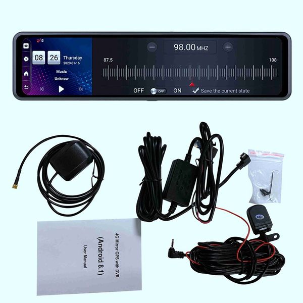 

new 12 inch 4g android 8.1 dash cam 1080p dual lens wifi dash cam gps adas rear view mirror car dvr driving camera recorder