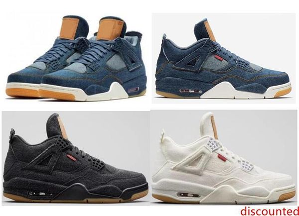 

4 denim travis blue black white denim basketball shoes men 4s blue jeans sports sneakers with size us7-13