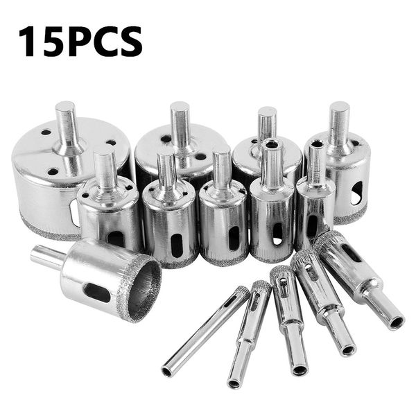 

15pcs diamond coated drill bit set tile marble glass ceramic hole saw drilling bits for power tools 6mm-50mm