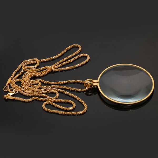 

magnifying glass 6x magnifier pendant loupe w golden chain monocle necklace jewelry