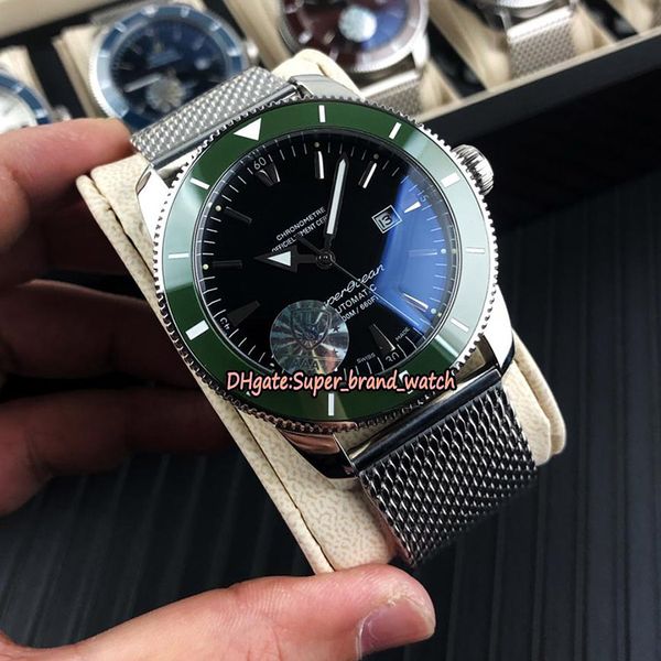 

luxury super ocean heritage ii 42 a1732136|ba61|154a black dial japan miyota mechanical mens watch green ceramic bezel steel band watches, Slivery;brown
