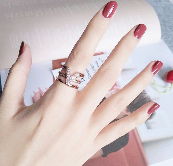 

New fashion Japan South Korea Europe and the United States refined trend inlaid with diamonds Vletter temperament opening ring ring female j