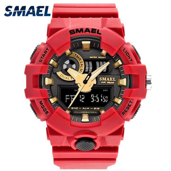 

men watches red style new sport watch smael brand quartz 50meters waterproof relogio masculino erkek saat men gift clock1642, Slivery;brown