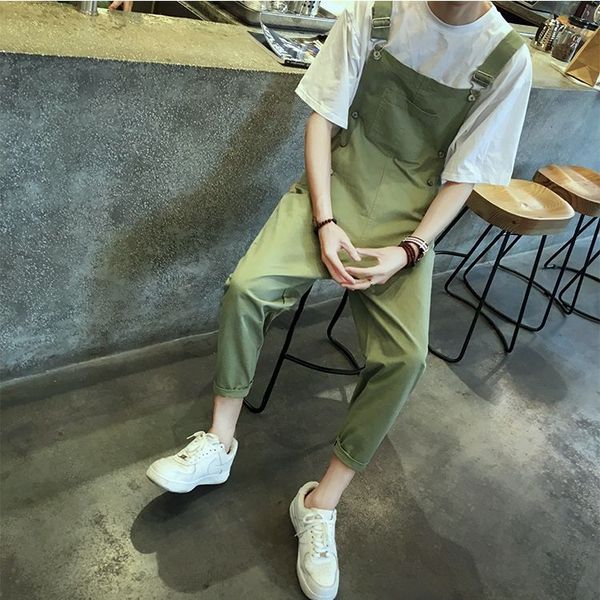 

2017 Mens hip hop fashion Army Green bib overalls Cool Cotton cargo pants designer jumpsuit for men Suspender Trousers 041612