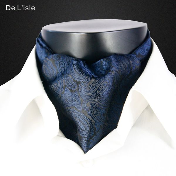 

men's fashion vintage style woven double-faced elegant embroidery cravat jacquard long silk scarf, Blue;gray