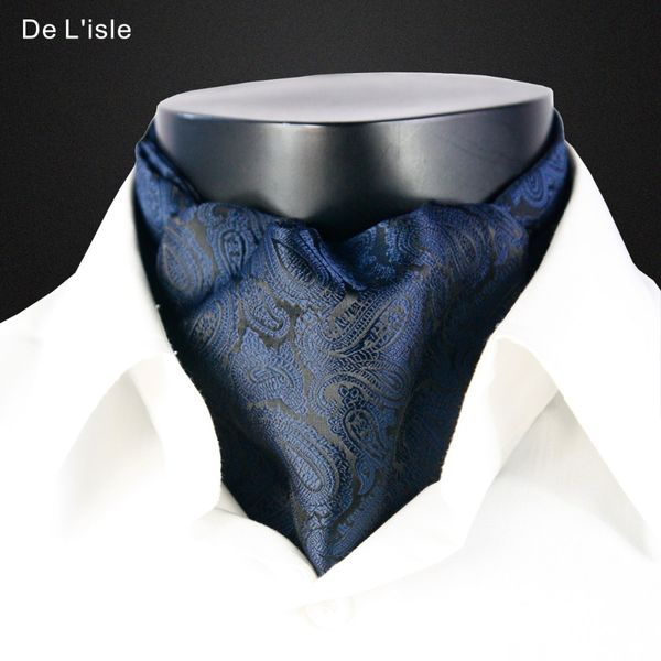 

men's fashion vintage style woven double-faced elegant embroidery cravat jacquard long silk scarf, Blue;gray