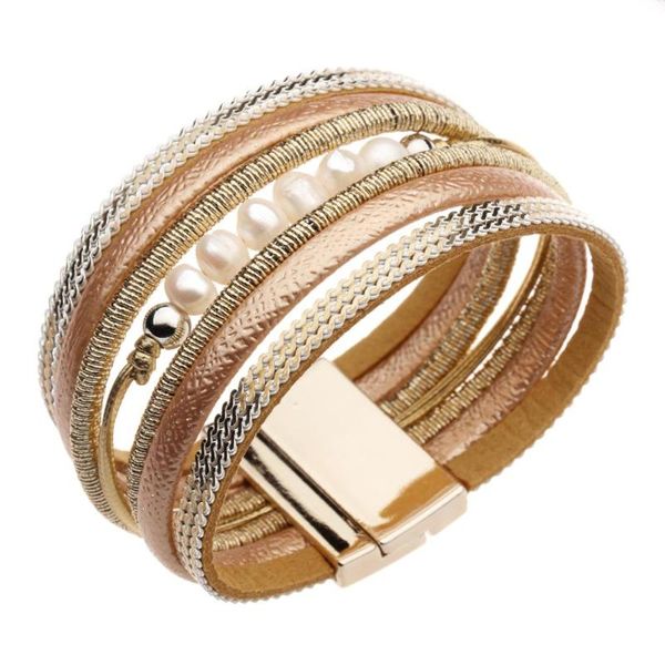 

gold color metal bar charm leather bracelets for women trendy boho braided rope wide multilayer wrap bracelet female jewelry, Golden;silver