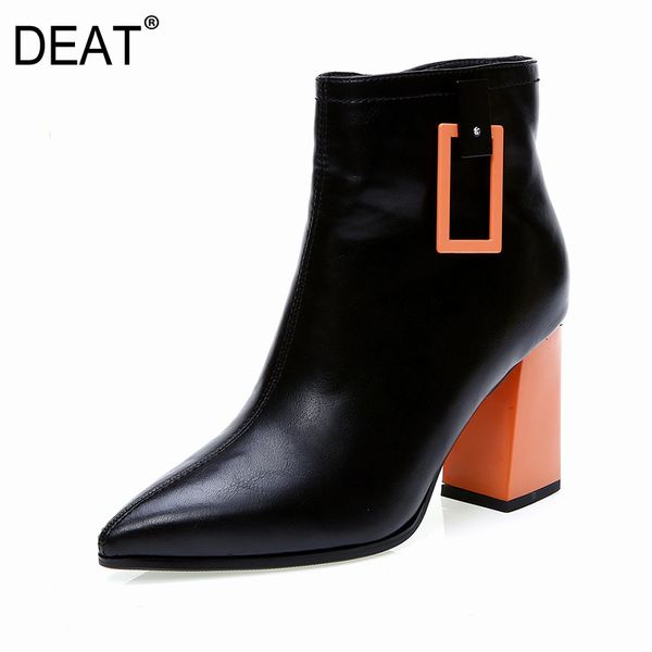 

deat] 2019 sharp toe belt buckle mixed colors pu leather velvet shoes women short boots new spring autumn fashion tide 10d839, Black