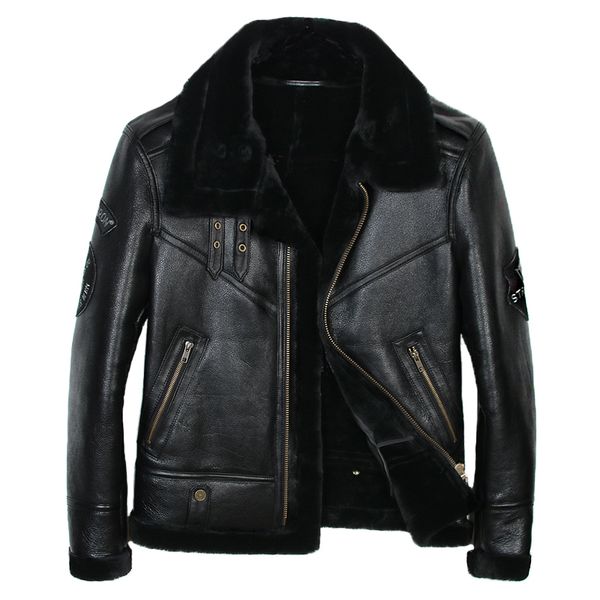 

leather jacket men sheep shearing real fur coat natural wool coat for mens clothing winter jacket jaqueta de couro pm-4 yy761, Black