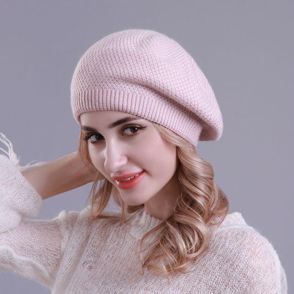 

double wool hat ladies winter beret turtleneck knit hats outdoor travel warm, Blue;gray
