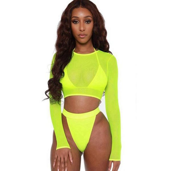 

3 in 1 long sleeve bikini set neon swimsuit high waisted swimwear bathing suit high leg cut bikini thong leopard swimsuits