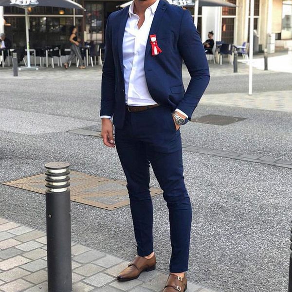2019 Mens Azul Royal Ternos Slim Fit Noivo Desgaste Tailor Made Entalhado Lapela Melhor Homem Smoking Do Partido Do baile de Finalistas (Jaqueta + Calças)