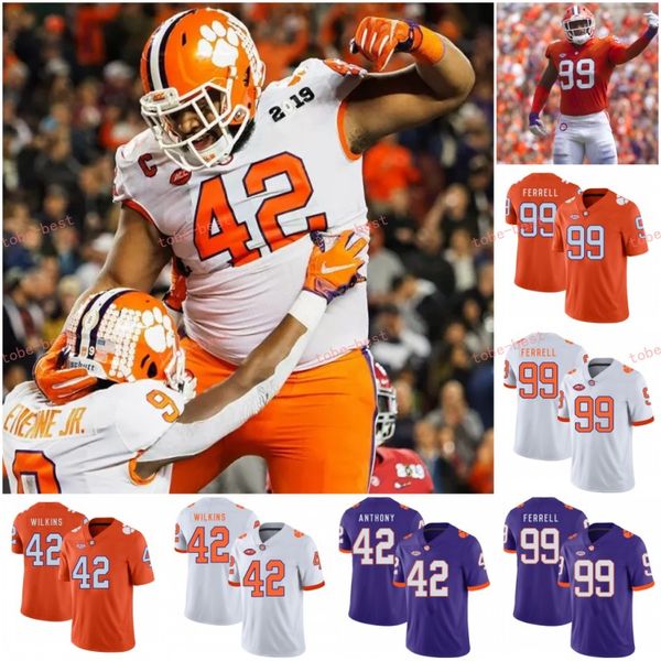 

ncaa clemson tigers #42 christian wilkins 90 dexter lawrence 19 tanner muse 99 clelin ferrell white orange cotton bowl 2019 champions jersey, Black