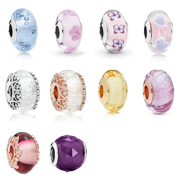 

new 2019 100% 925 sterling silver rose pink murano glass and leaves charm glass bead fit diy original bracelet jewelry wholesale
