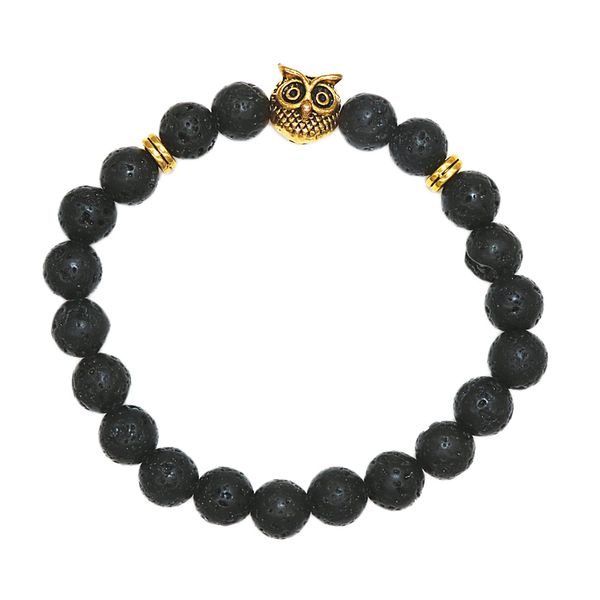 

men women 8mm natural stone lava rock bracelet elastic yoga agate beads bracelet bangle, Golden;silver