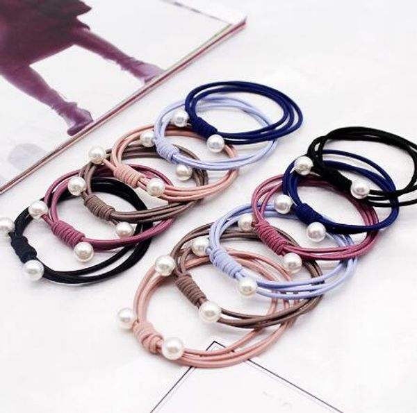 

fashion pearl elastic hair bands multilayer hair ring ponytail holder headband rubber band for women girls hair accessories gd82, Slivery;white