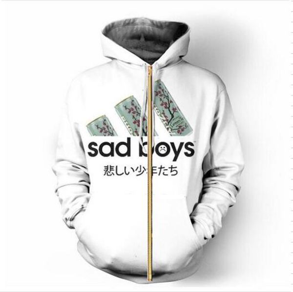 

new fashion mens 3d hoodies sad boys style printed zipper hoodies hip hop casual sweatshirt lm025, Black