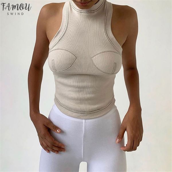 

2020 women fashion solid t shirts sleeveless elestic o neck solid women tshirt black fall clothes, White