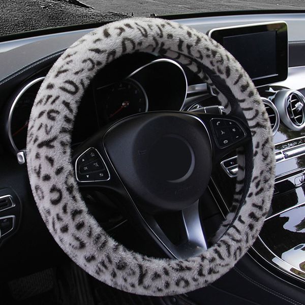 

15/38cm car steering wheel cover protector plush leopard print anti-slip black