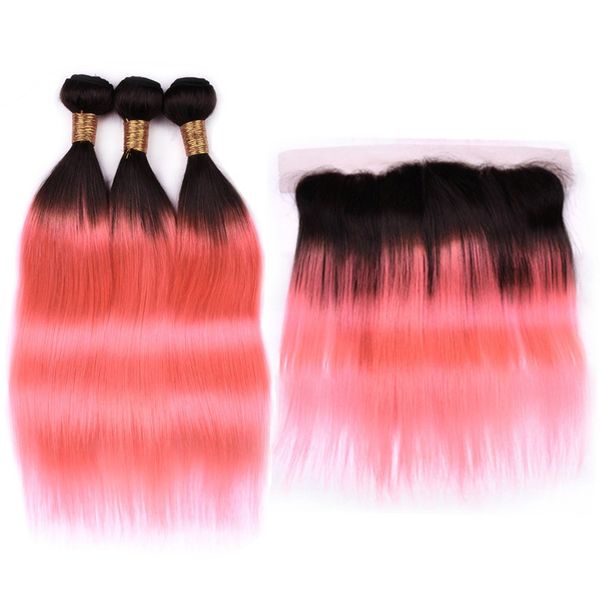 Indian Virgin Human Hair 1b Rose Gold Ombre Straight Weave Wefts