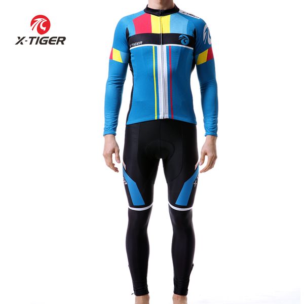 

cycling jersey sets x-tiger shockproof set mountain bicycle clothing long sleeve bike clothes suit, Black;red
