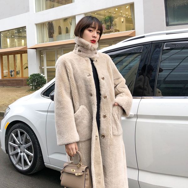

winter new alpaca wool sheep sheared coat long loose temperament fur coat women's faux fur, Black