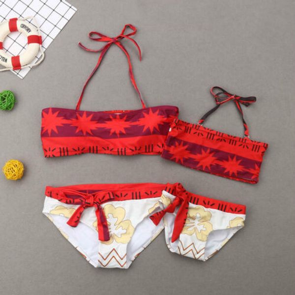 

mom girls family matching 2 pcs swimsuit floral beachwear summer bikini set printed fashion selling sets, Blue