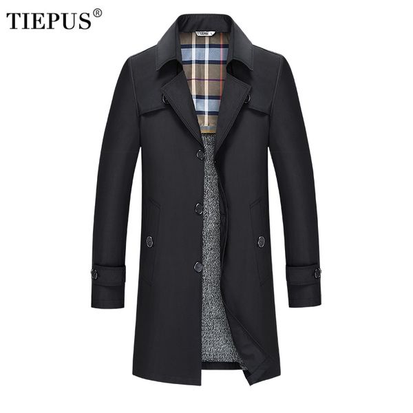 

tiepus 2018 fashion winter men 's cashmere warm jacket windbreaker plus size 7xl 8xl 9xl man jackets solid color long men coats, Tan;black