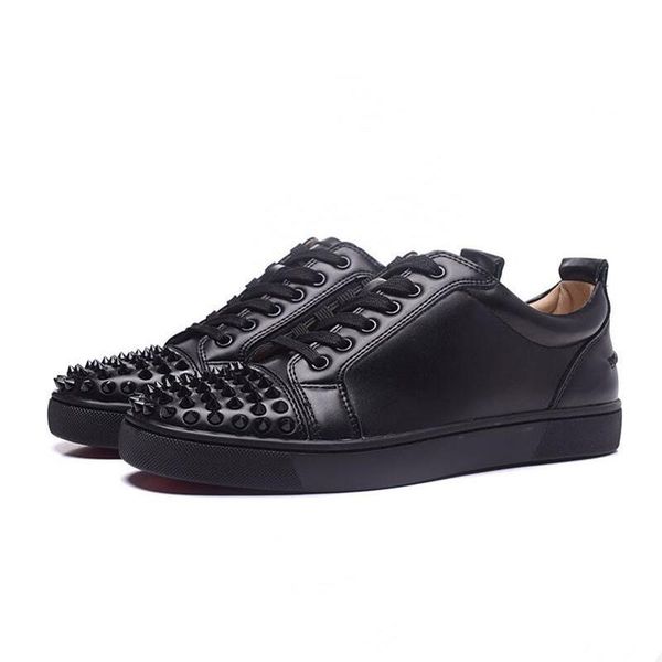 

red bottom zapatillas hombre mens shoes luxury black rivets lace-up design shoes comfortable leather flats brand casual 38-46