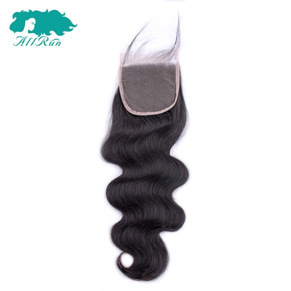 

allrun brazilian body wave closure non remy transparent swiss lace closure 100% hand tied 4x4 part human hair, Black;brown