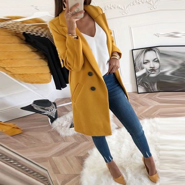 

woman coats womens coat women plus size button xxxl woollen blends overcoats 2019 autumn long sleeve casual oversize outwear jackets coat, Black