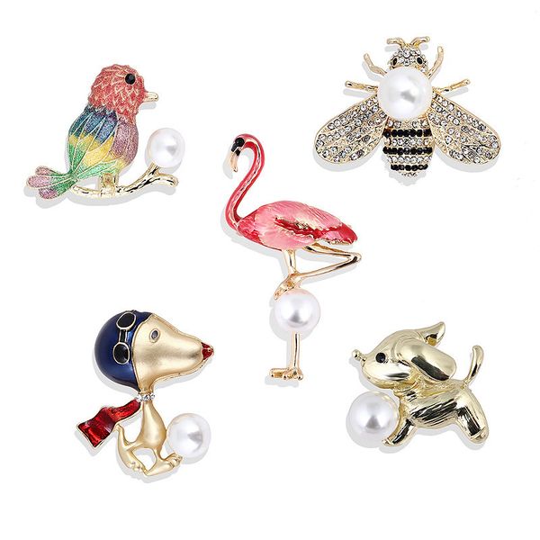 

enamel oil painting alloy pearl flamingo bees puppy brooch pin brooch parts woman, Gray