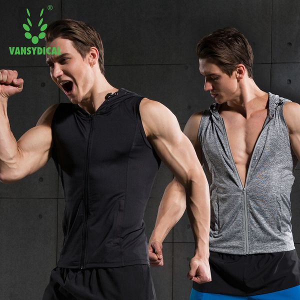 

vansydical gym men fitness shirt workout sport tank gym undershirt men t shirt sleeveless fitness running vest hooded, Black;blue