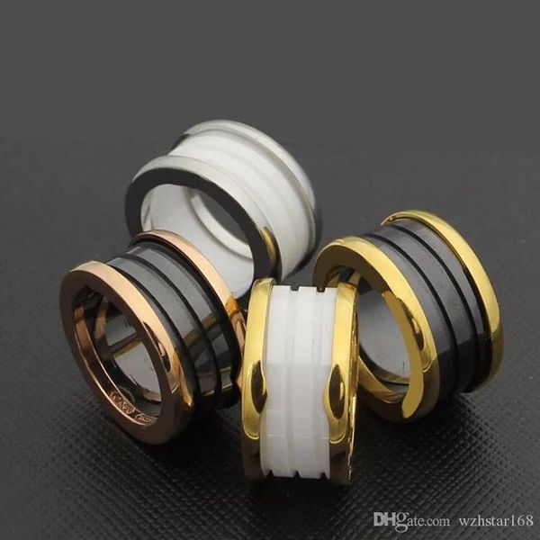 

black white ceramic whorl rings rose gold silver metal colors titanium stainless steel band rings brand fashion jewelry size 6 to 12