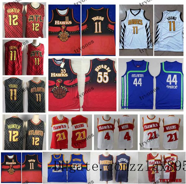 

trae young de'andre hunter atlanta basketball jerseys pistol pete maravich spud nba webb dominique hawks wilkins 2019, Black;red