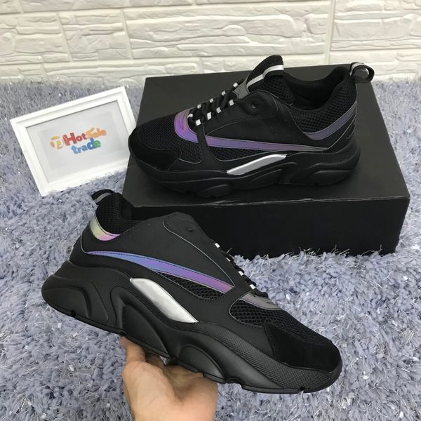 

b22 sneaker classical black calfskin trainers casual shoes men women sneaker reflective retro patchwork luxury casual sneaker with box, bags